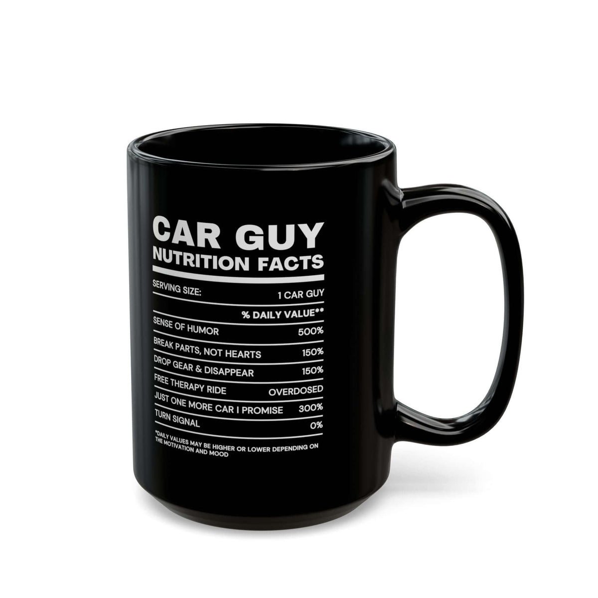 Funny car guy coffee mug - nutrition facts design - petrolhead gift