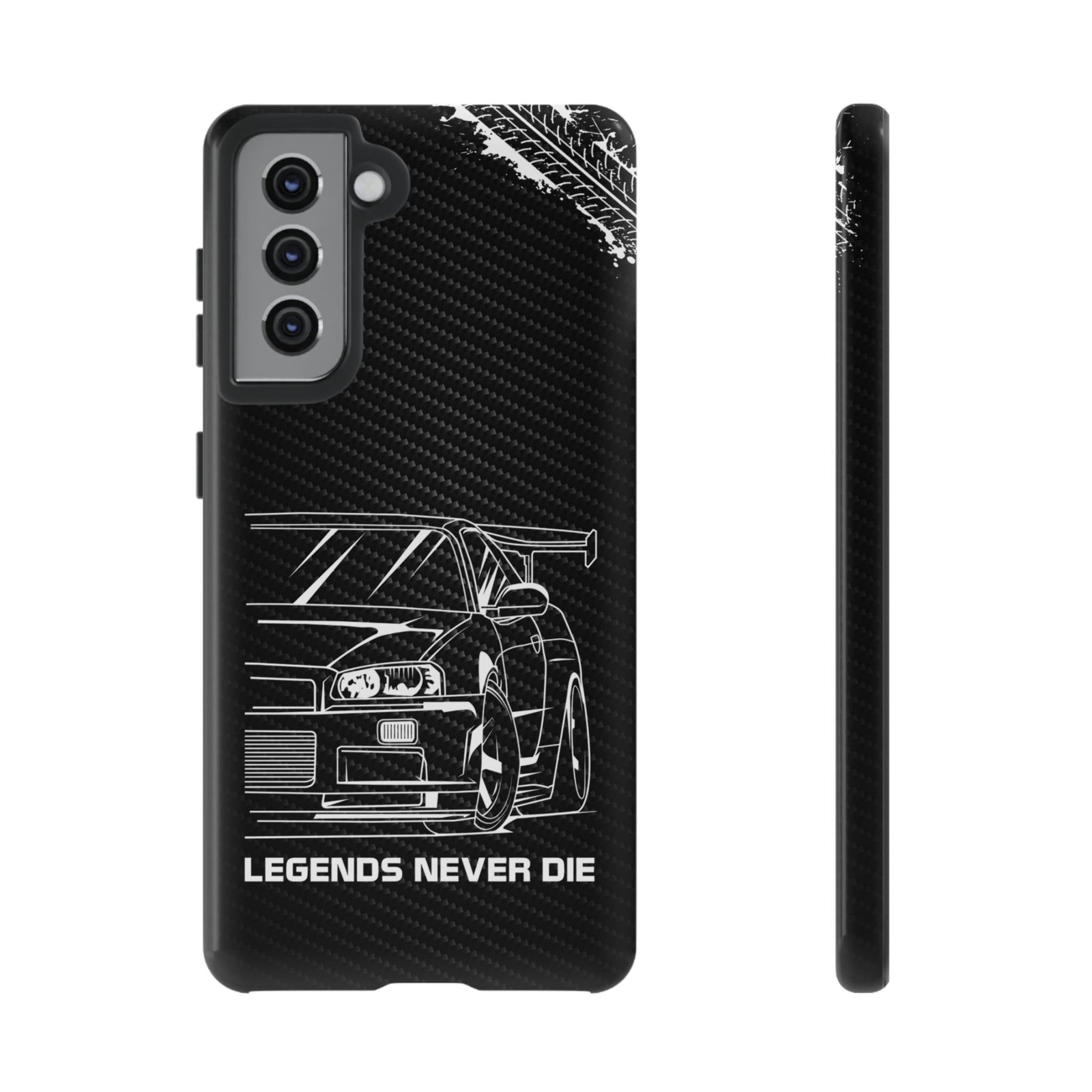 JDM Legends Never Die Tough Phone Case - Samsung Galaxy S21, glossy, front and side view