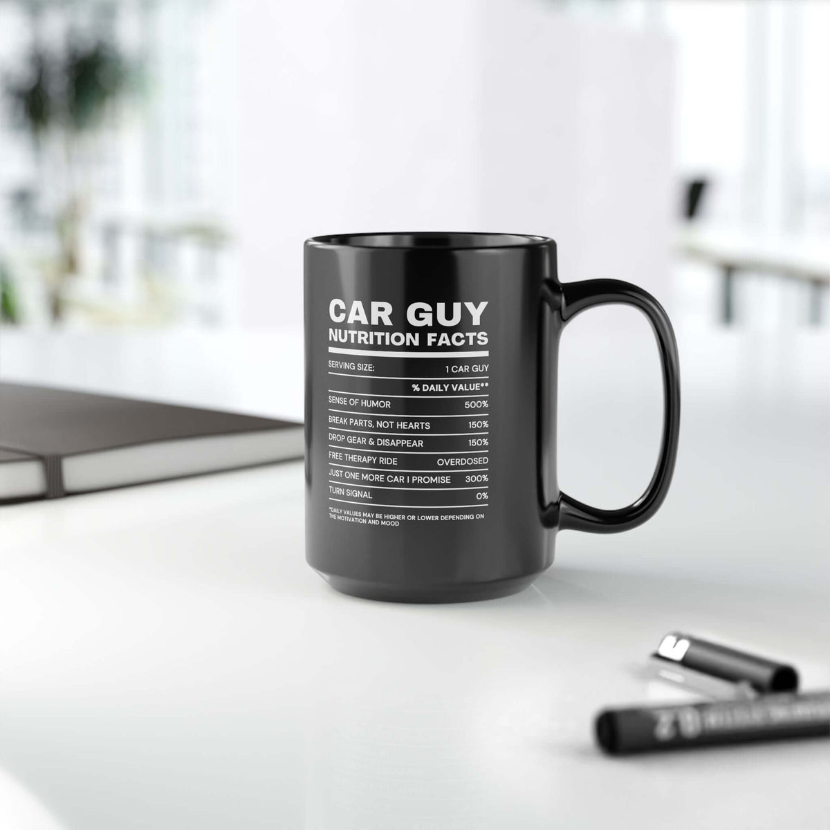 Car guy mug - nutrition facts design - funny coffee mug for car fans