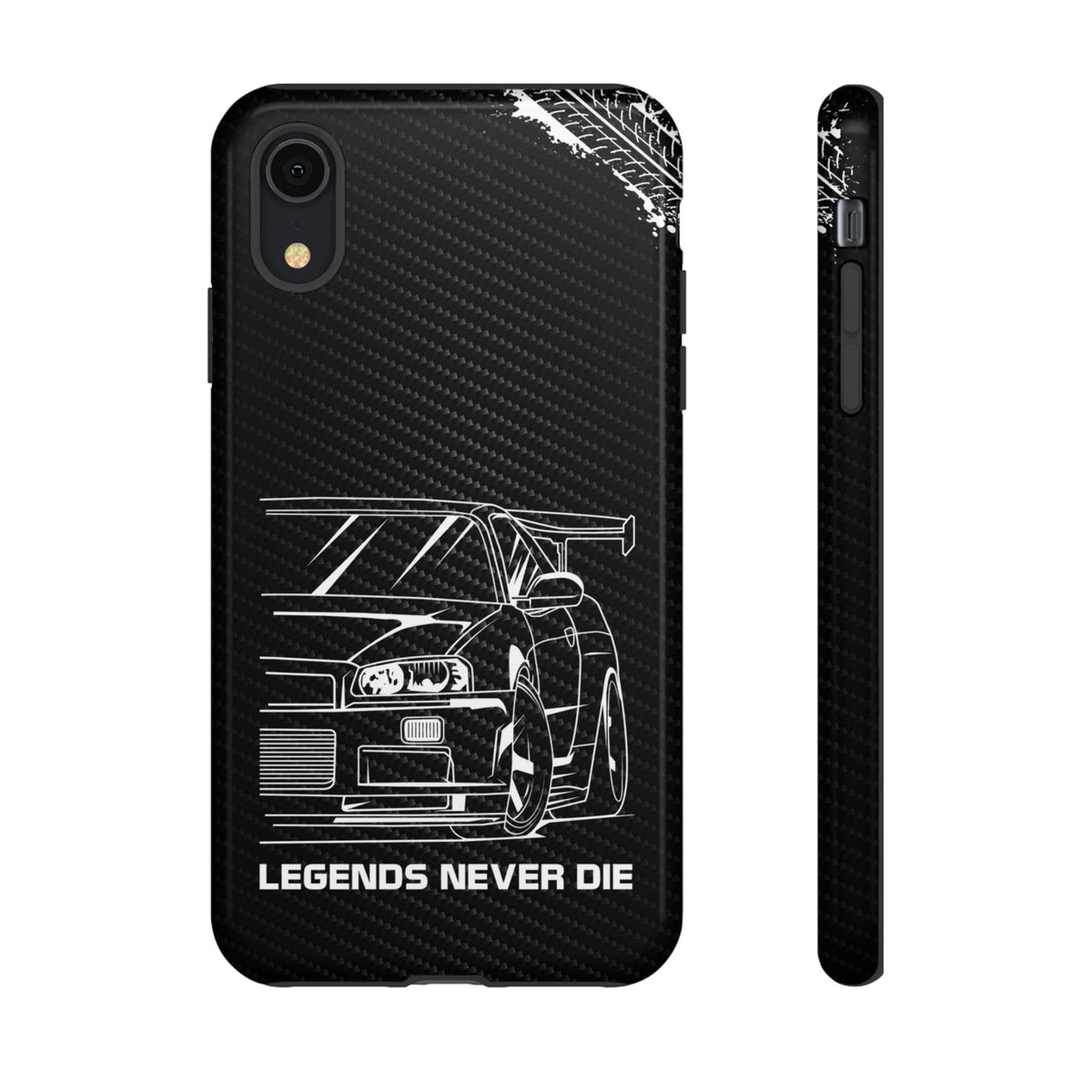 JDM Legends Never Die Tough Phone Case - iPhone XR, glossy, front and side view