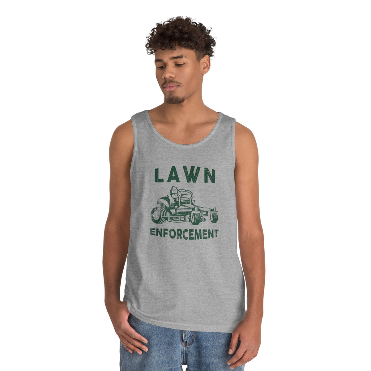 Lawn Enforcement Tank Top for Men, Funny Mowing Officer Sleeveless Shirt, Zero Turn Mower Gift, Gardener Singlet
