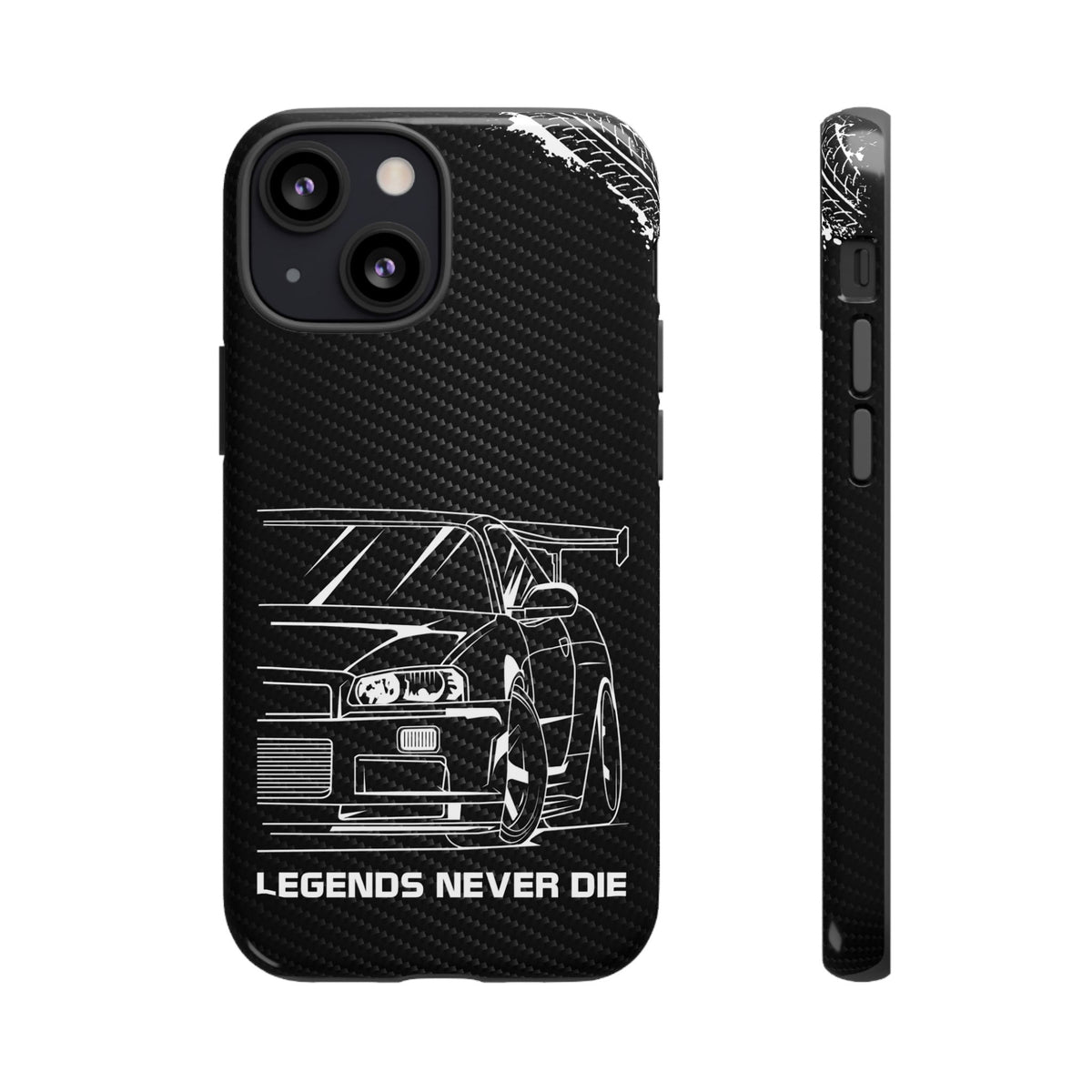 JDM Legends Never Die Tough Phone Case - iPhone 13 Mini, glossy, front and side view
