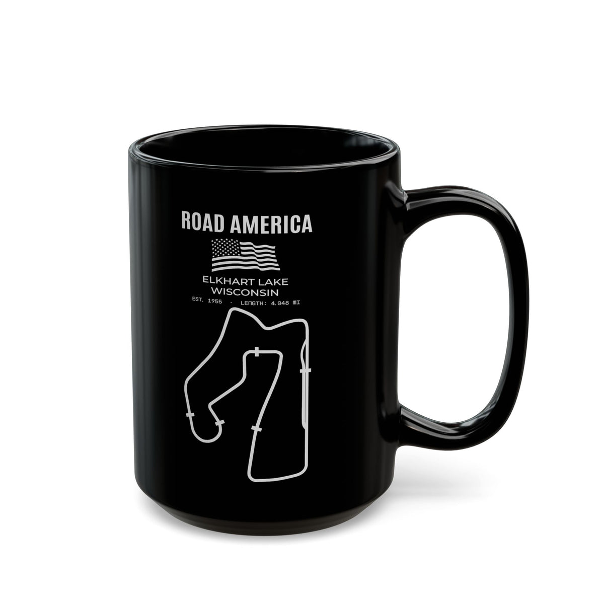 Road America Race Track Mug - 15oz black coffee mug, handle on the right