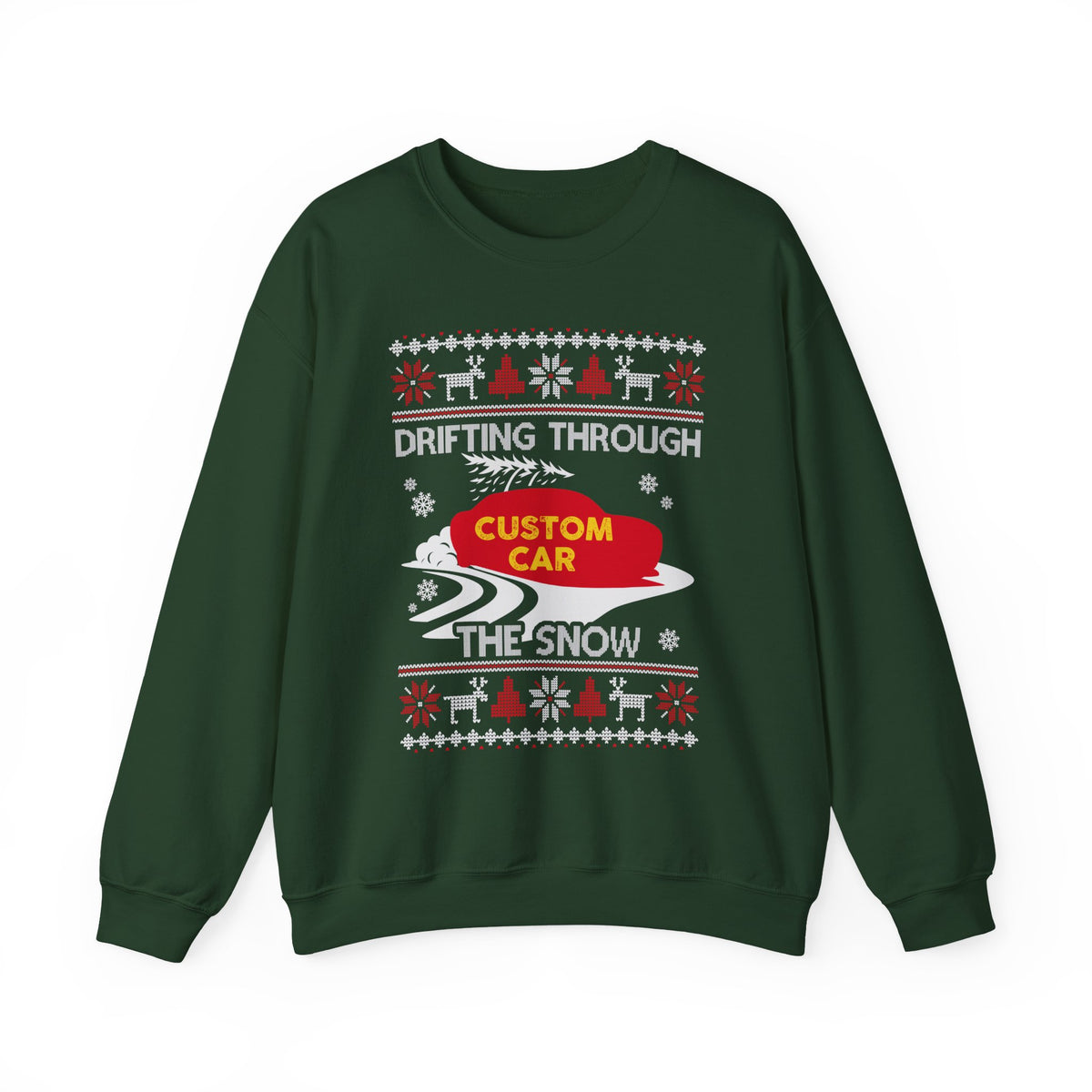 Drift Car Sweatshirt - Drifting Through the Snow Ugly Christmas Sweater