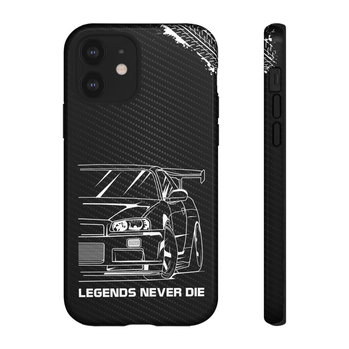 JDM Legends Never Die Tough Phone Case - iPhone 12, glossy, front and side view