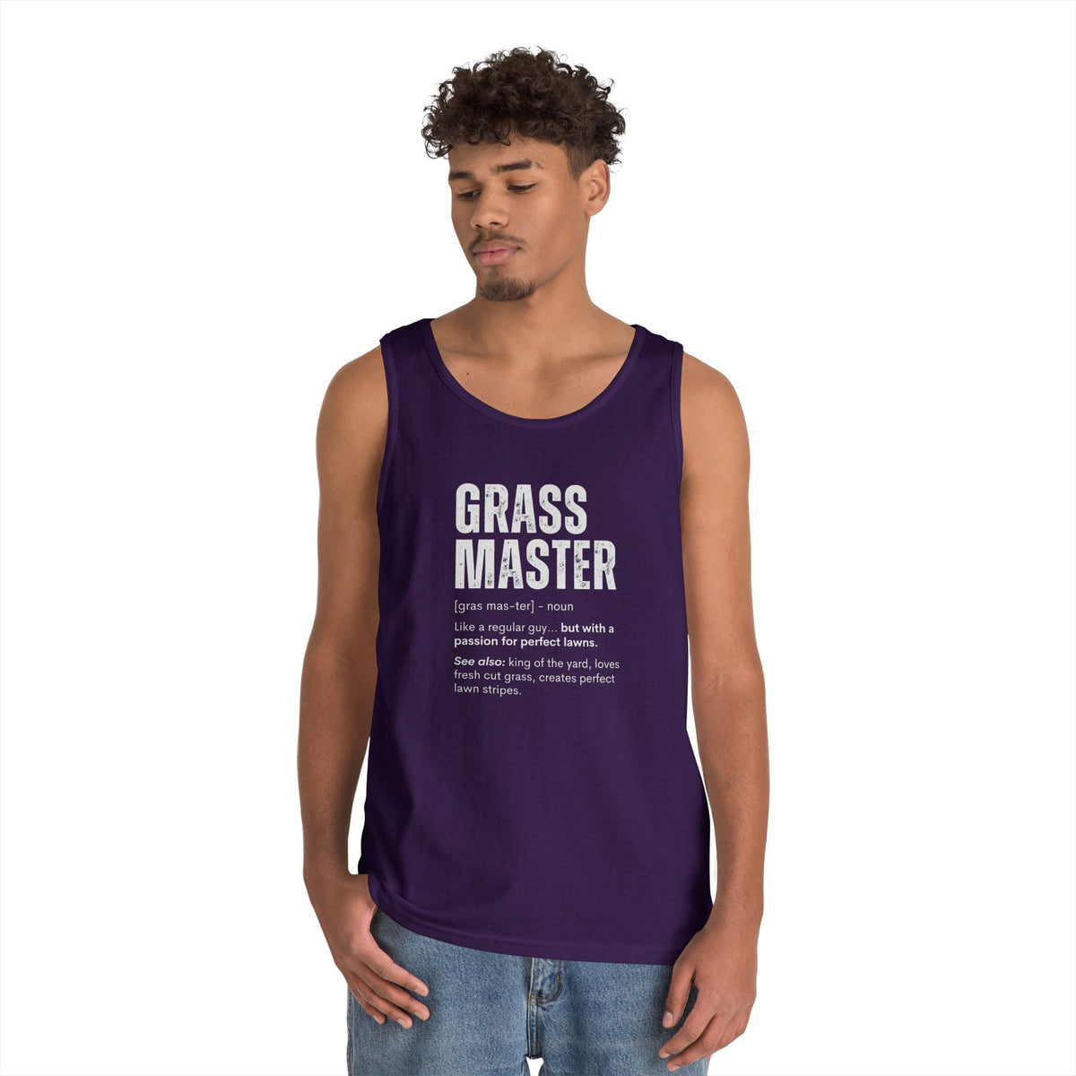 Grass Master Tank Top for Men, Funny Lawn Care Definition Sleeveless Shirt, Mowing Gift, Yard Work Singlet