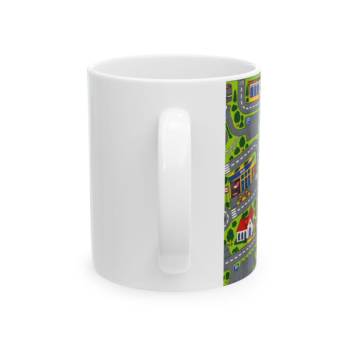 Retro 90s Road Play Carpet Mug - 11oz white coffee mug, handle facing front