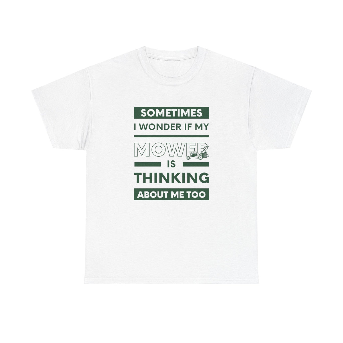 Man wearing mower thinking shirt - funny gift for lawn care fans