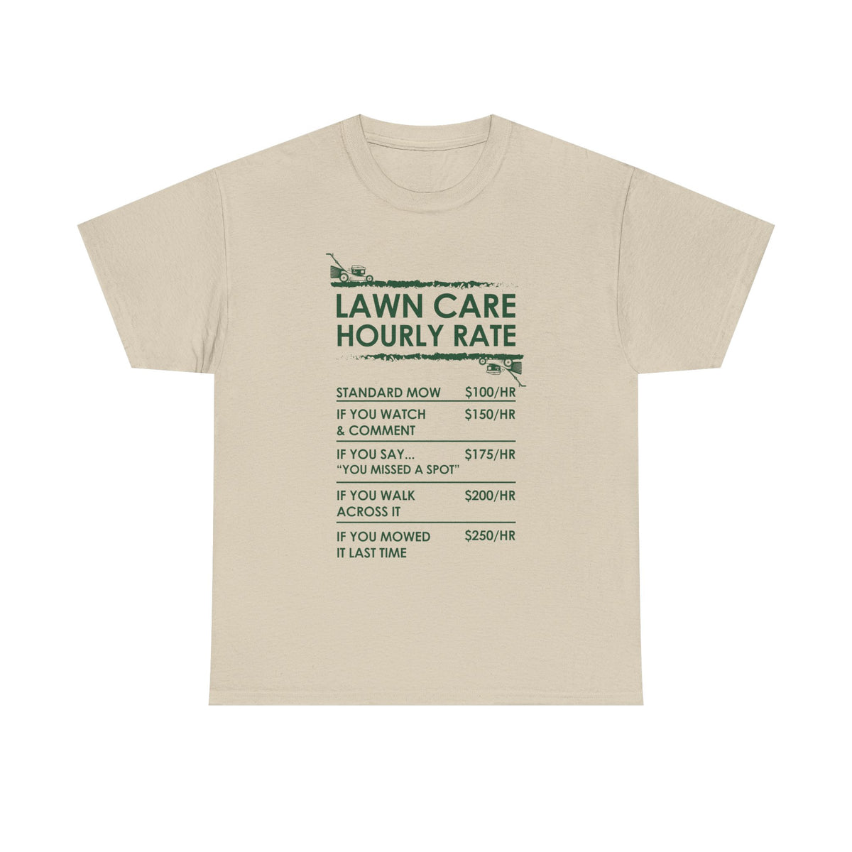 Lawn Care Hourly Rate shirt back view - lawn maintenance gift shirt