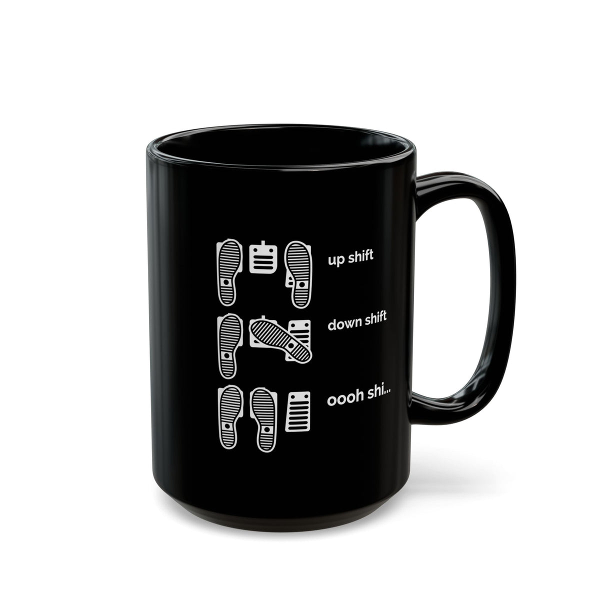 Heel Toe Rev Match Coffee Mug - 15oz black coffee mug, angled view