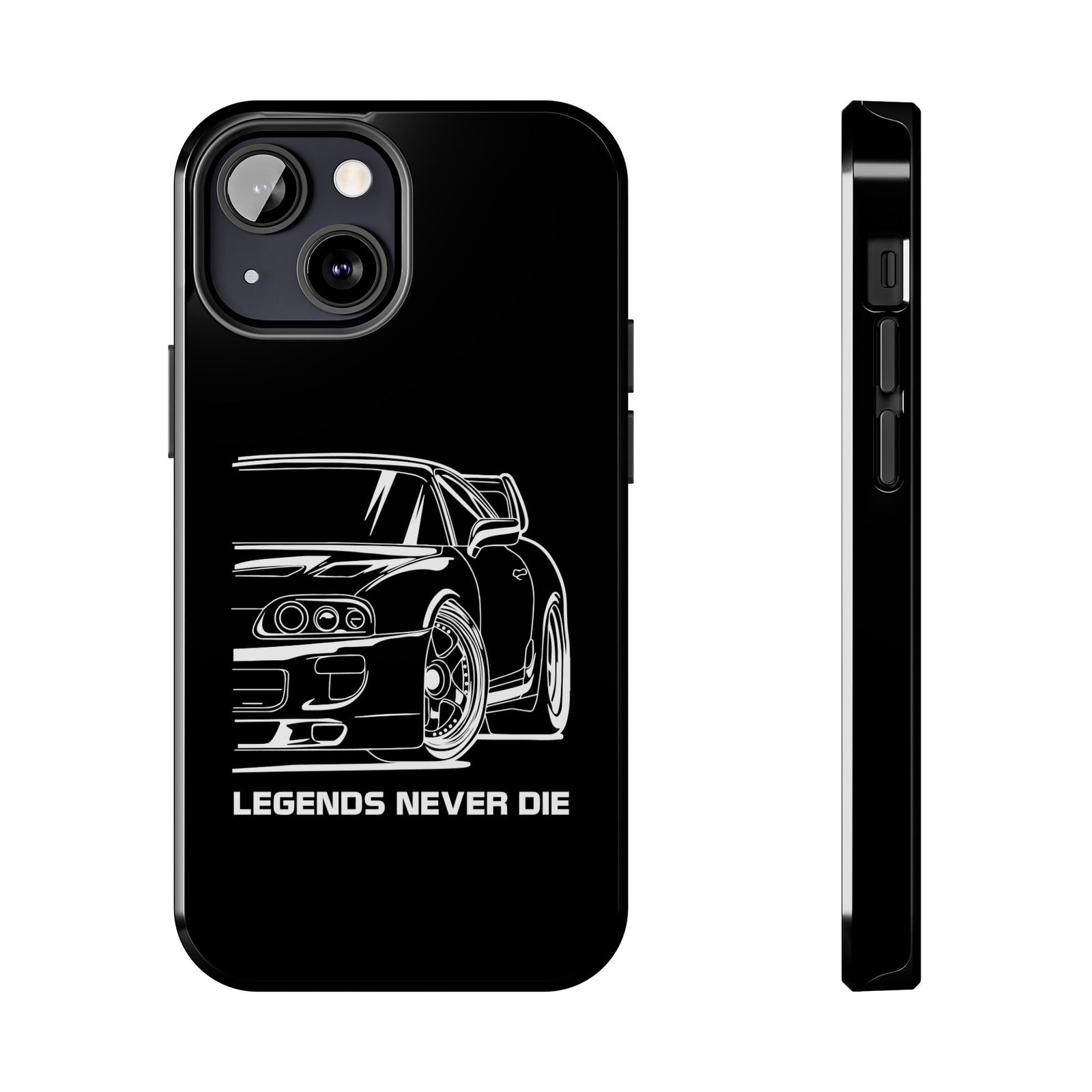 JDM Legends Never Die Phone Case shirt back view - car enthusiast tee