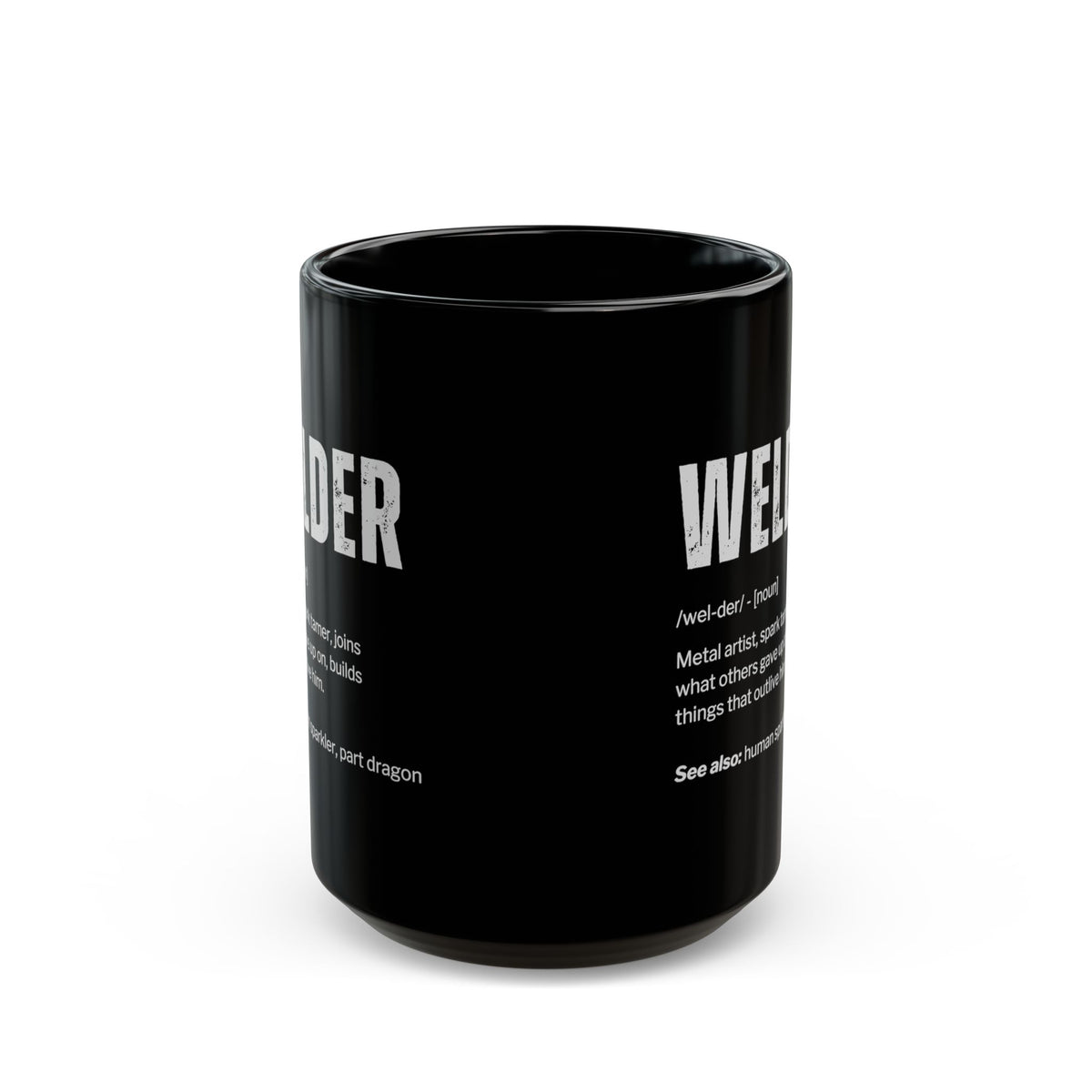 Welder Definition Coffee Mug - 15oz black coffee mug, front view with print on both sides