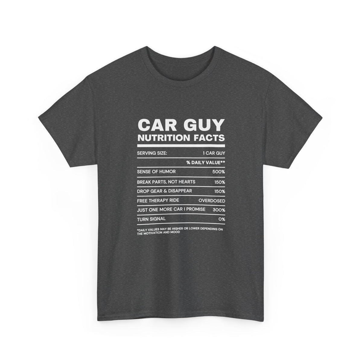 Car Guy Nutrition Facts t-shirt - nutrition label parody tee for car enthusiasts