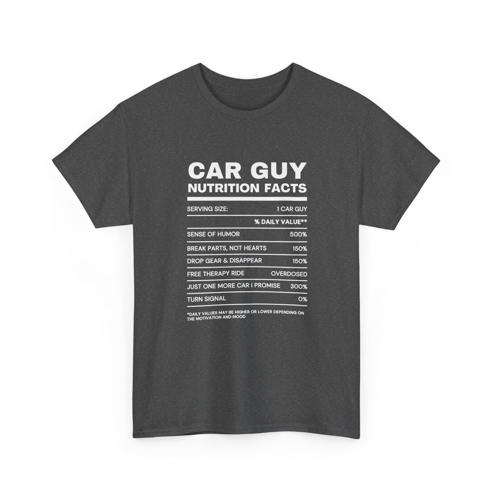 Car Guy Nutrition Facts t-shirt - nutrition label parody tee for car enthusiasts