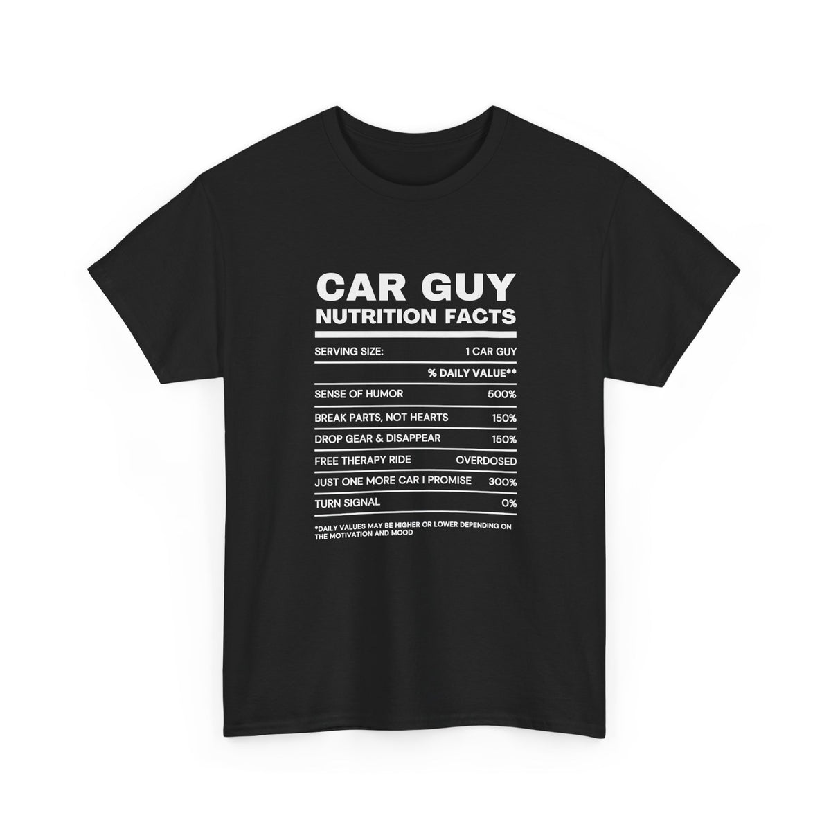Car Guy Nutrition Facts T-Shirt | Funny Car Enthusiast Tee