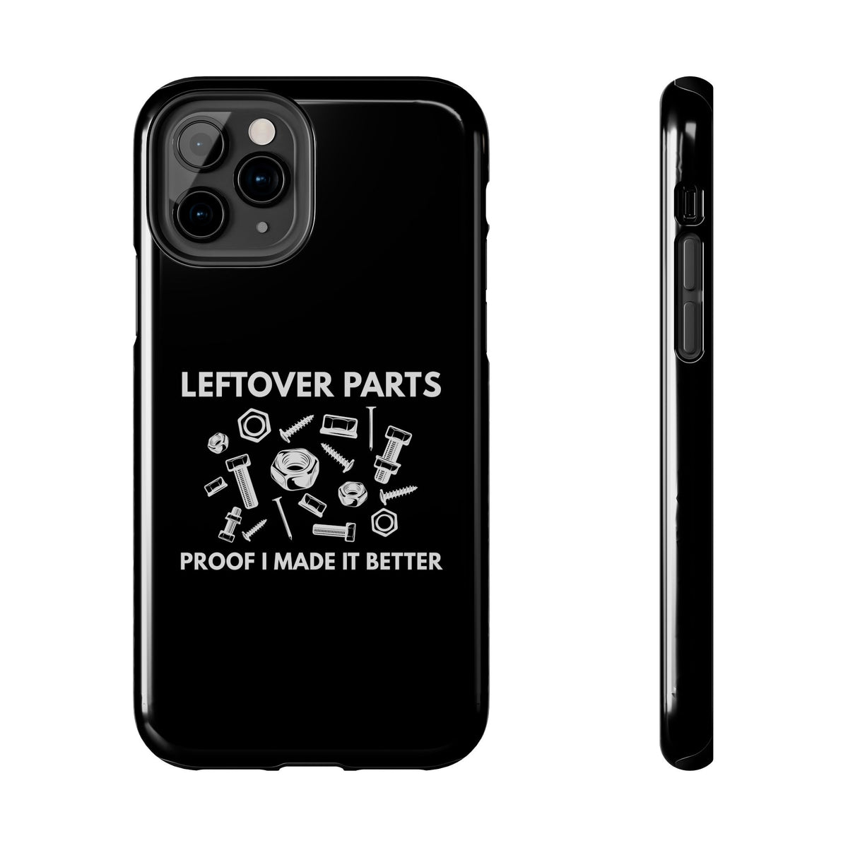 Leftover Parts phone case front view | mechanic enthusiast gift