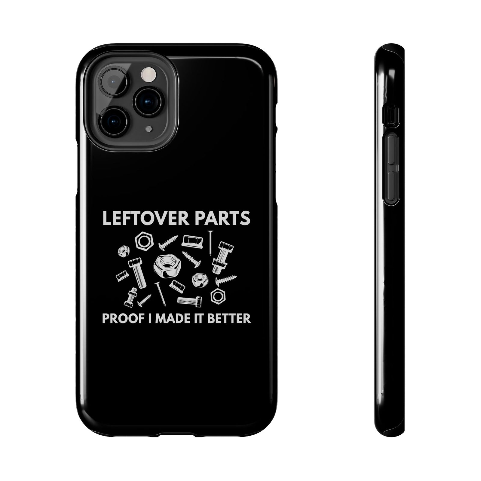 Leftover Parts phone case front view | mechanic enthusiast gift