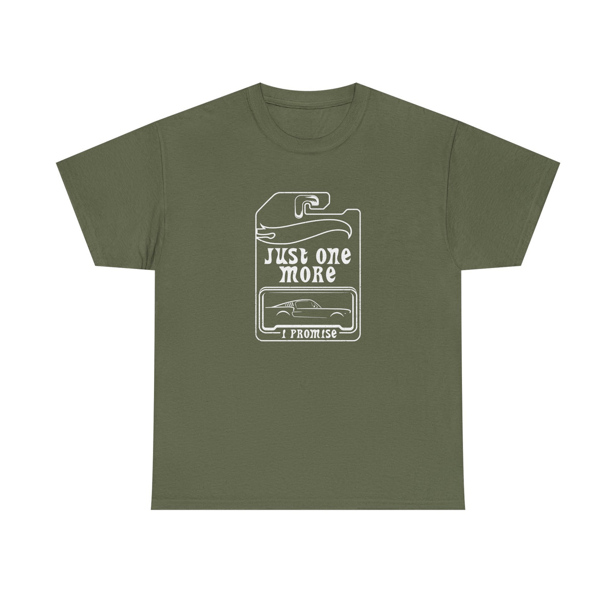 Just One More Car t-shirt flat lay - car enthusiast gift idea