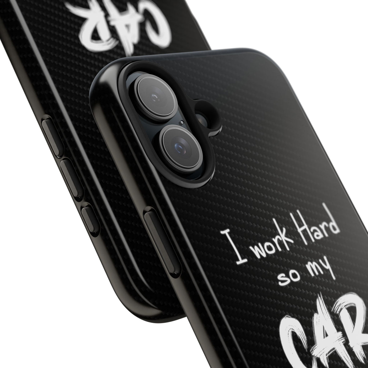 Working Hard For My Car Tough Phone Case - iPhone 16 Plus, camera cutout close-up