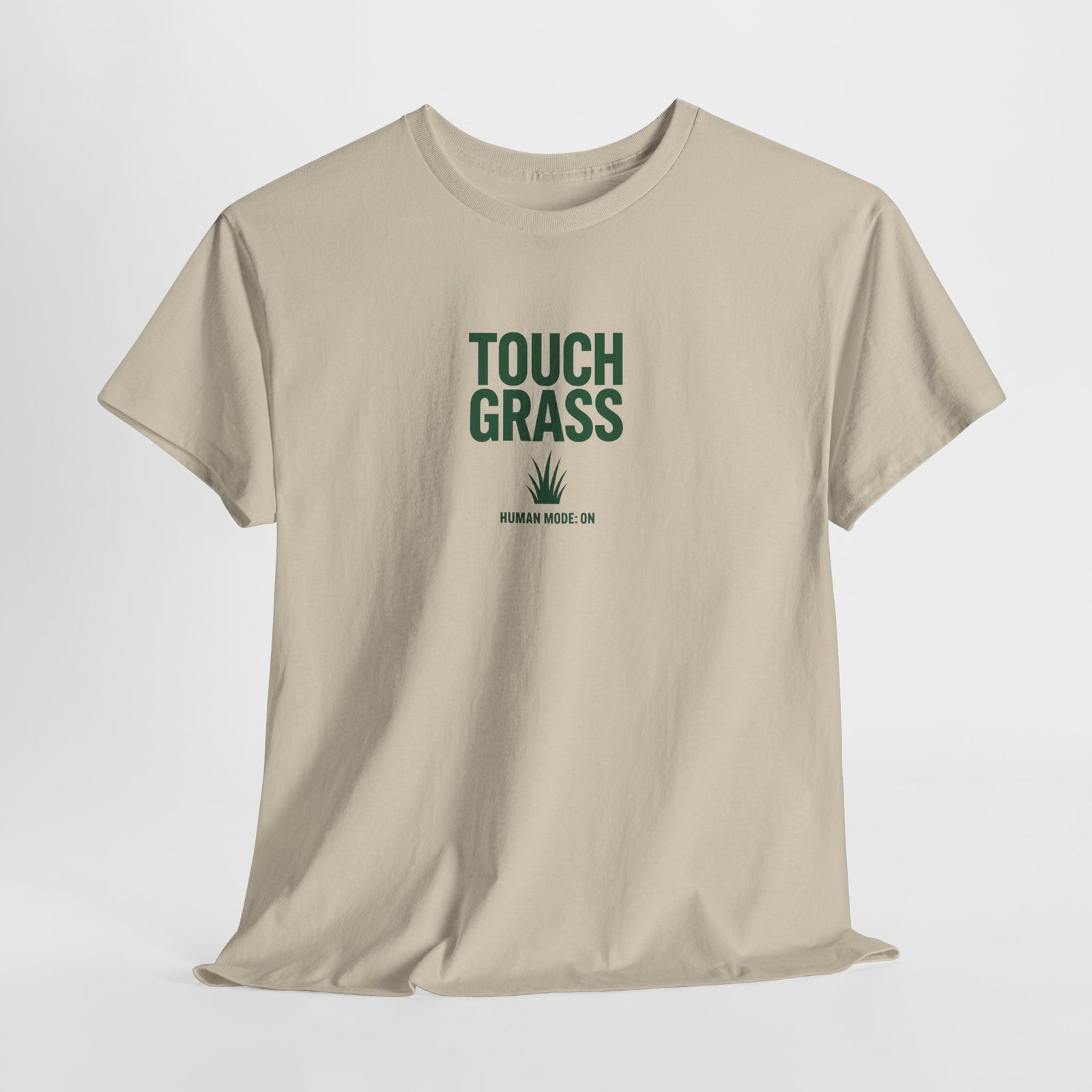 Touch Grass Human Mode On funny AI t-shirt - center chest graphic tee for programmers