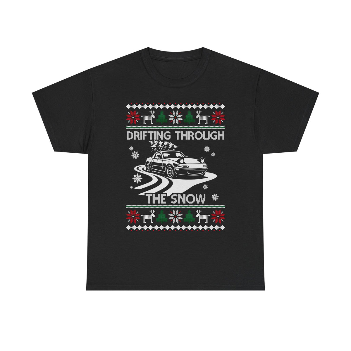 Miata MX5 Christmas Drift T-Shirt flat lay | JDM roadster car guy gift