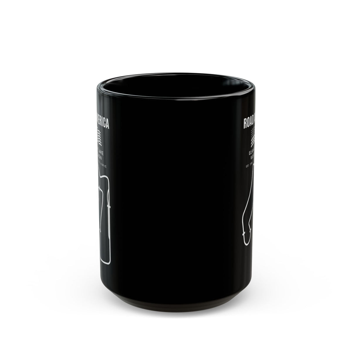 Road America Race Track Mug - 15oz black coffee mug, front view with print on both sides