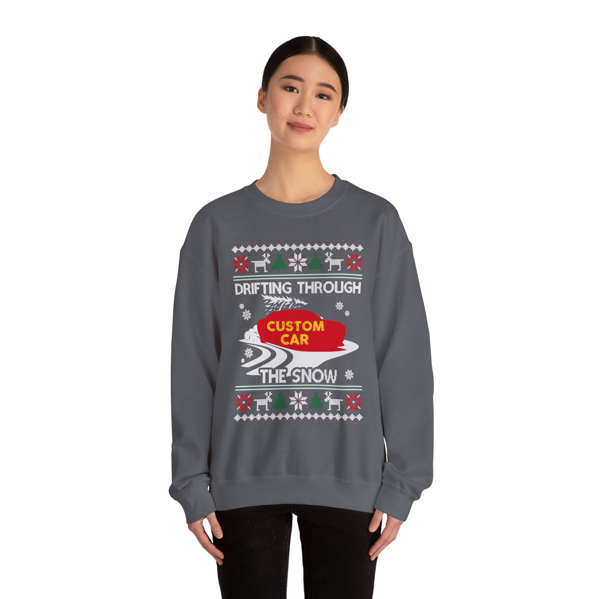 Drift Car Sweatshirt - Drifting Through the Snow Ugly Christmas Sweater