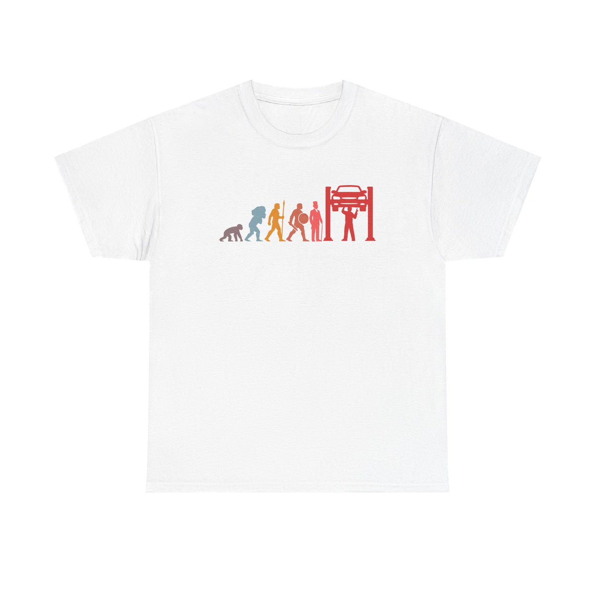 Mechanic evolution shirt front view - funny car guy gift tee