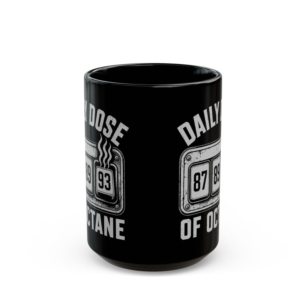 Daily Dose of Octane Coffee Mug - 15oz black coffee mug, front view with print on both sides