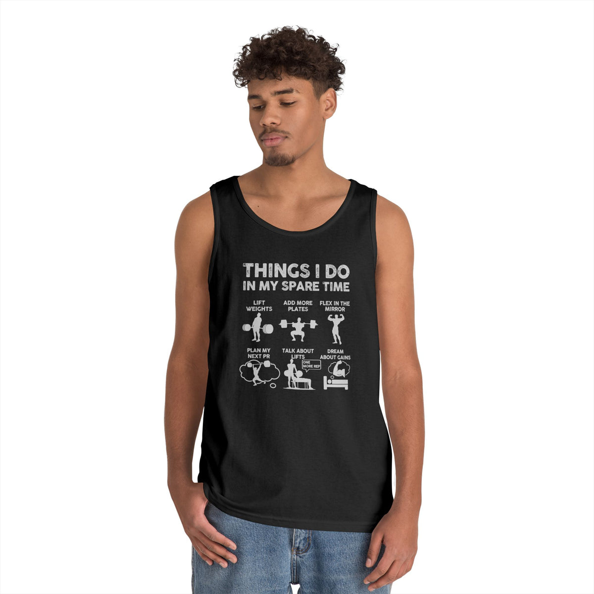 Gym Tank Top for Men, Funny Weightlifting Spare Time Sleeveless Shirt, Workout Lifting Gift, Bodybuilder Singlet