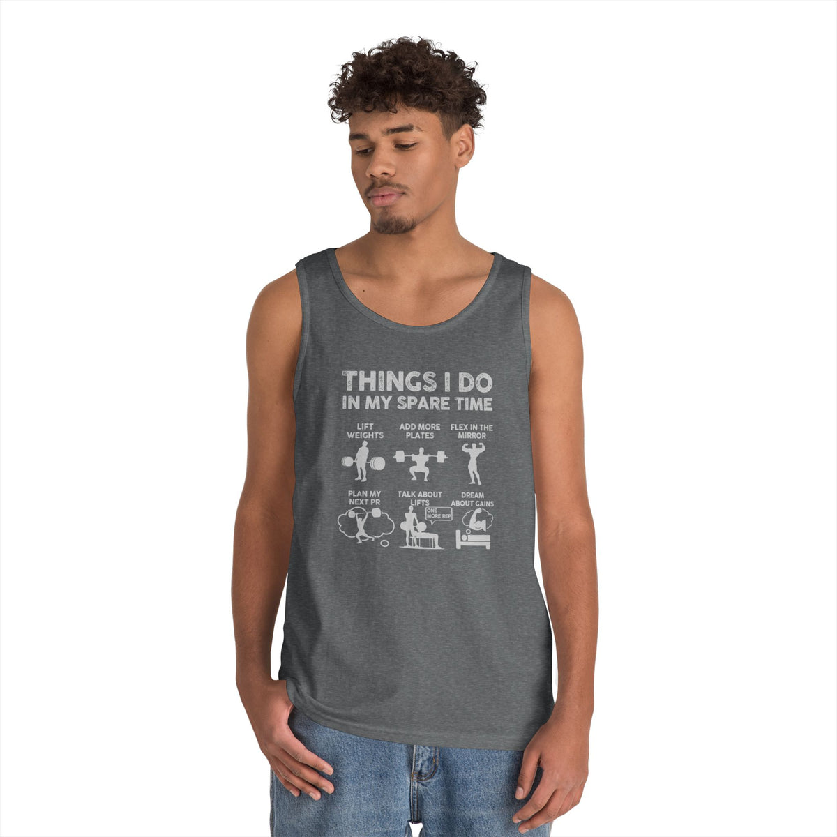 Gym Tank Top for Men, Funny Weightlifting Spare Time Sleeveless Shirt, Workout Lifting Gift, Bodybuilder Singlet