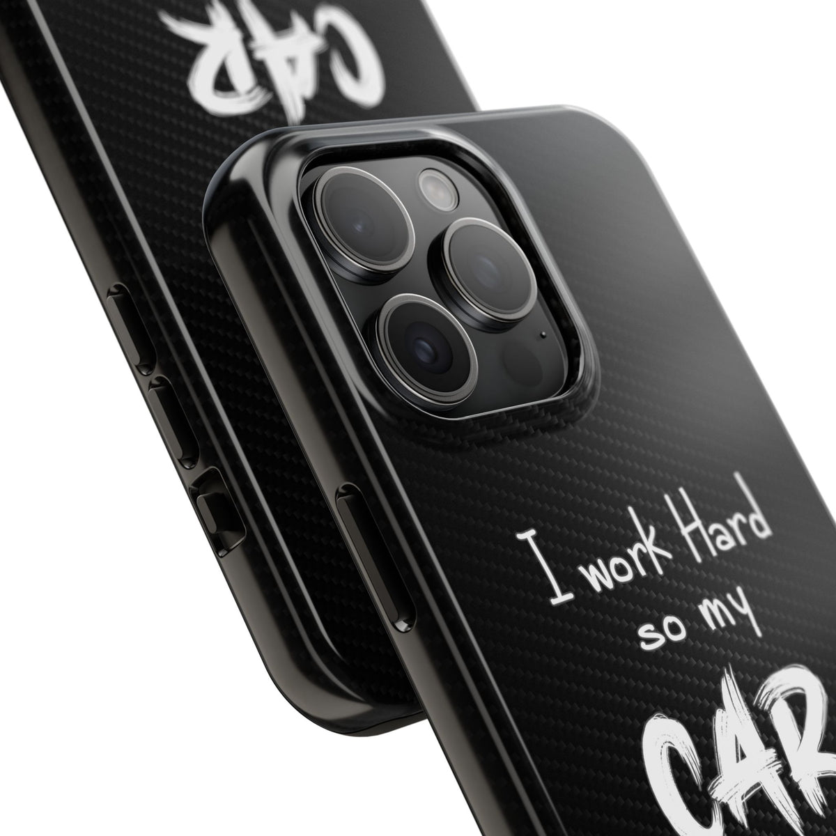Working Hard For My Car Tough Phone Case - iPhone 15 Pro Max, camera cutout close-up