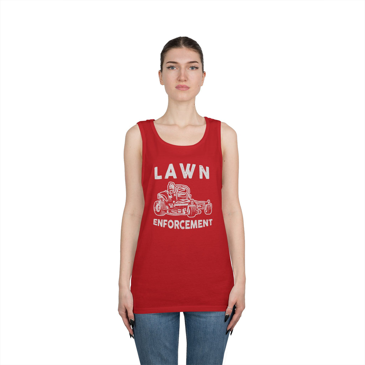 Lawn Enforcement Tank Top for Men, Funny Mowing Officer Sleeveless Shirt, Zero Turn Mower Gift, Gardener Singlet