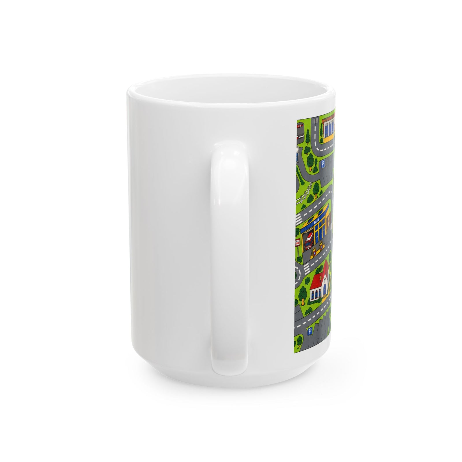 Retro 90s Road Play Carpet Mug - 15oz white coffee mug, handle facing front