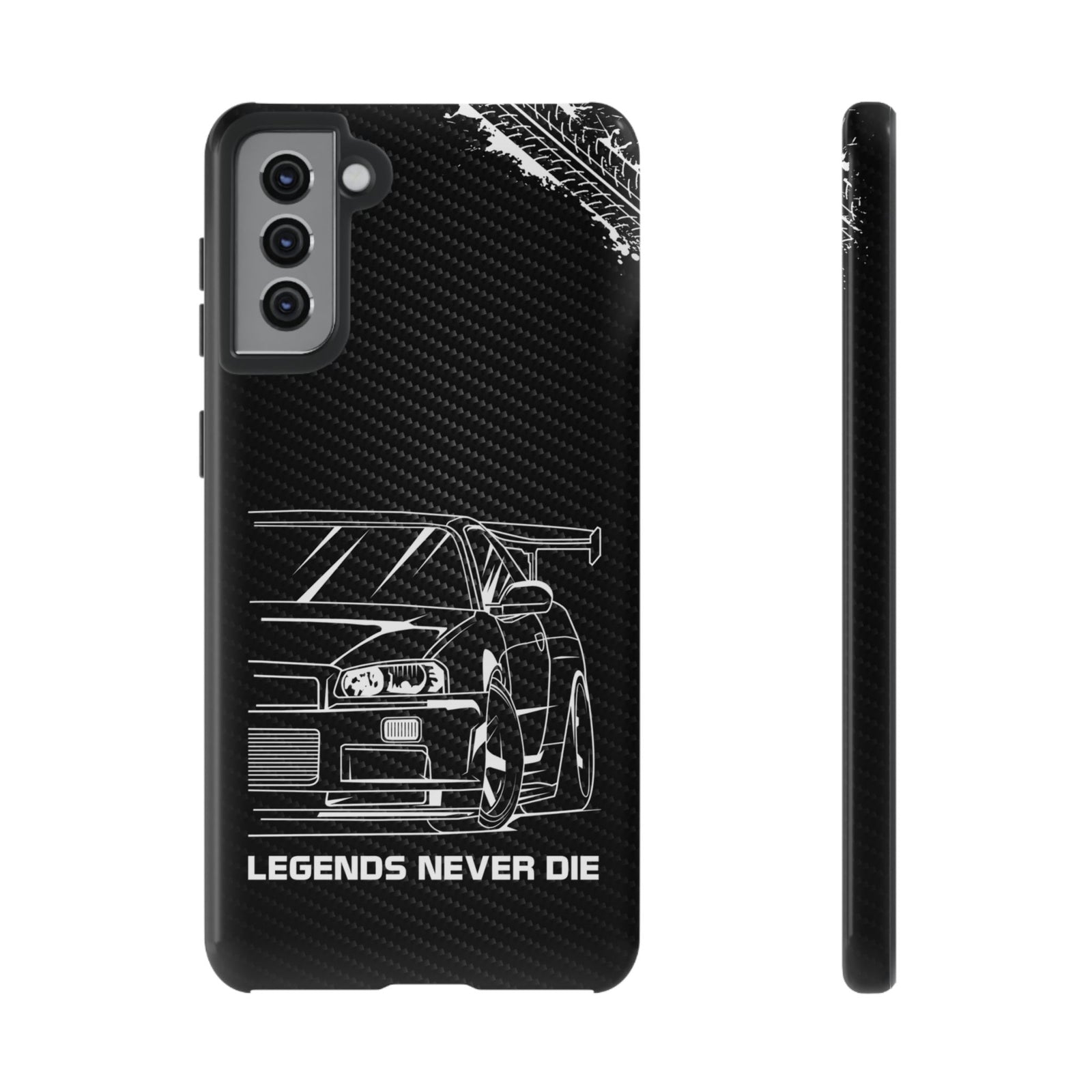 JDM Legends Never Die Tough Phone Case - Samsung Galaxy S21 Plus, glossy, front and side view