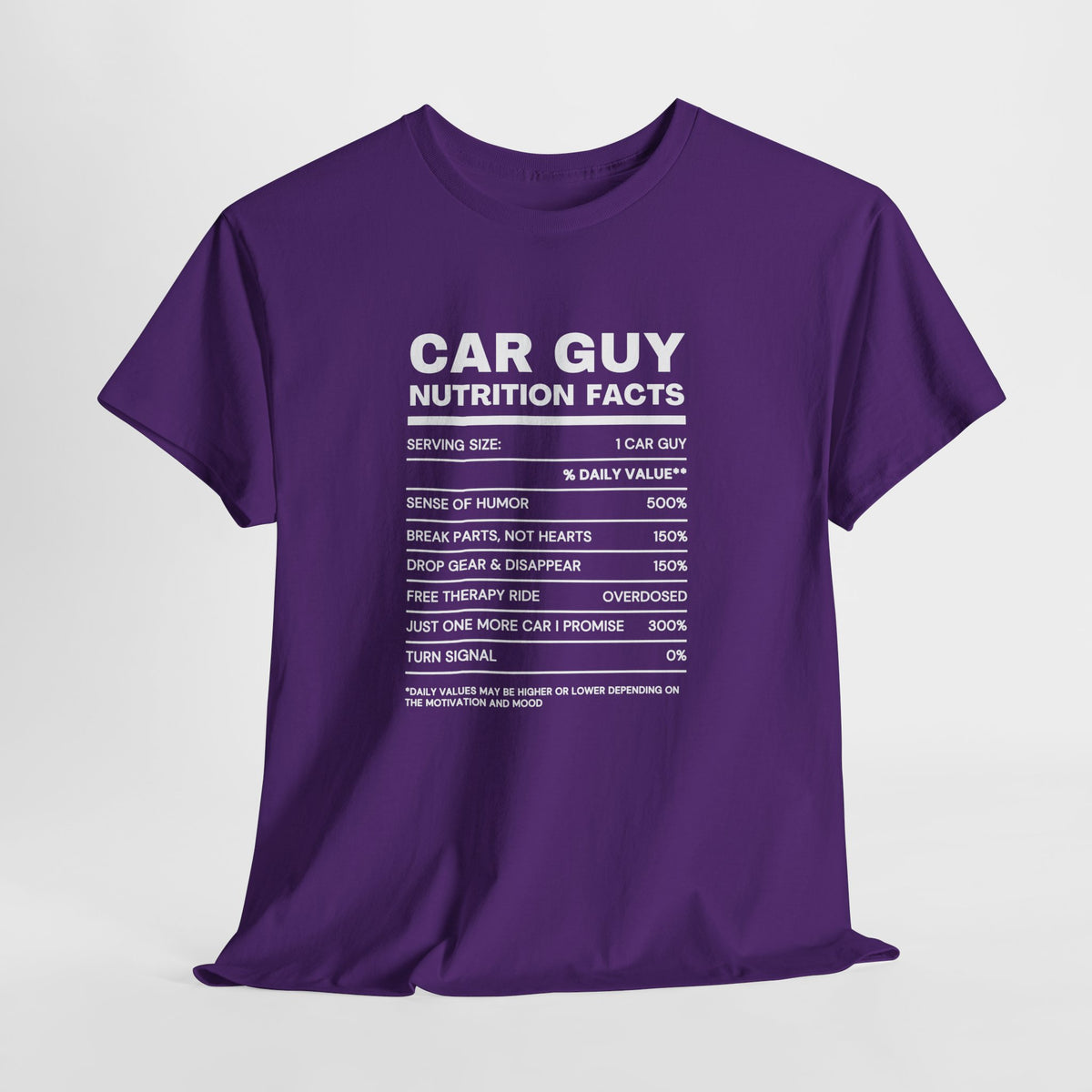 Car Guy Nutrition Facts Funny Cotton T-Shirt