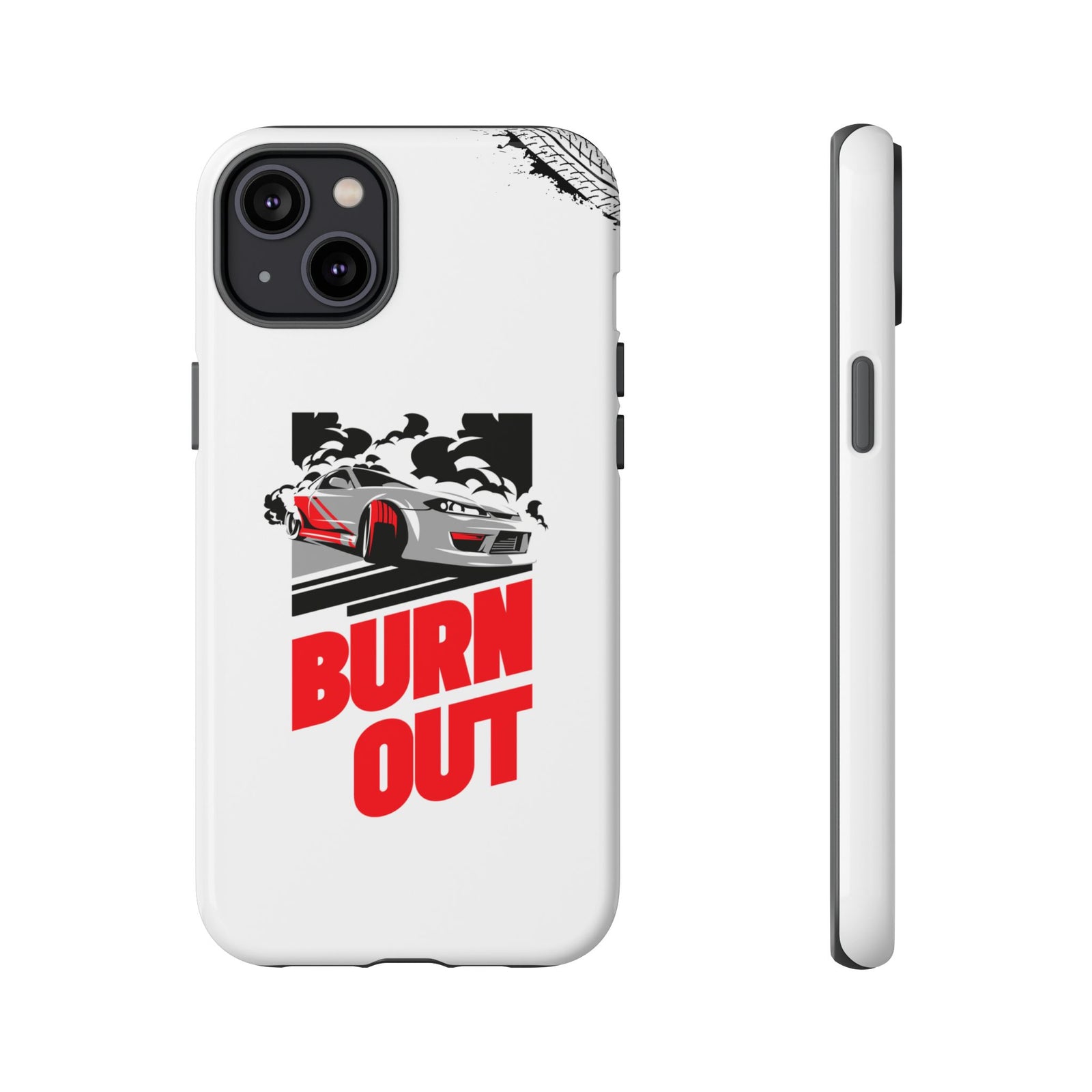 JDM Burnout Tough Car Phone Case - iPhone 14 Plus, glossy, front and side view