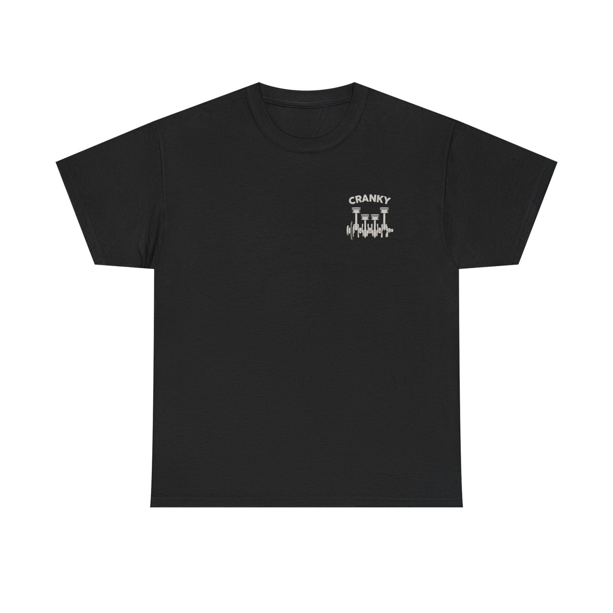 Man wearing Cranky Minimalist Mechanic shirt - gift for mechanics and gearheads