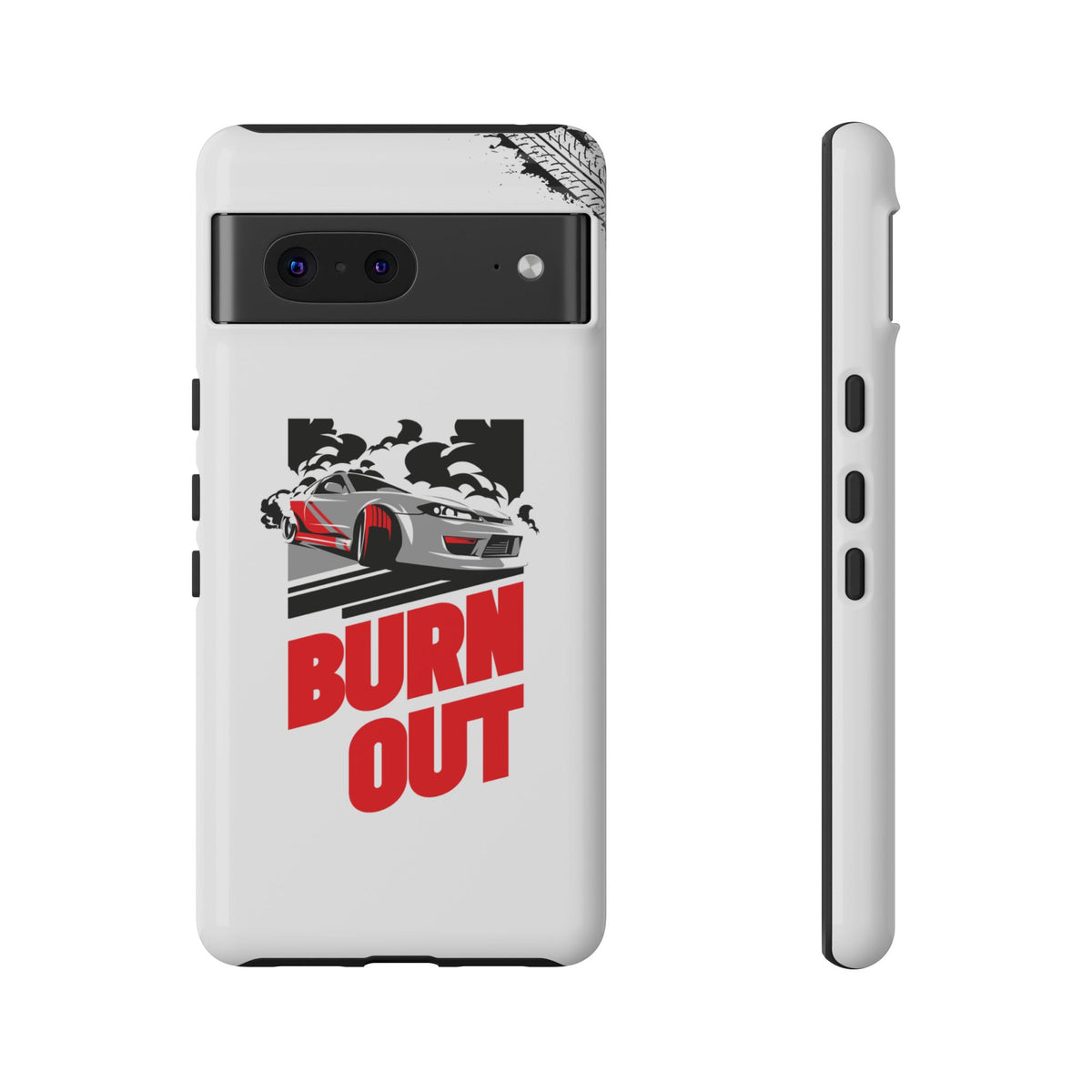 JDM Burnout Tough Car Phone Case - Google Pixel 7, glossy, front and side view