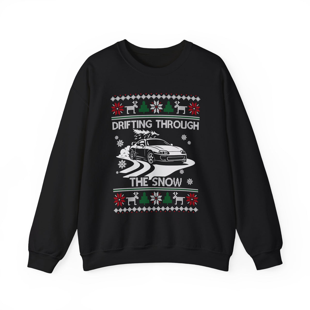 MKIV A80 Supra Christmas Drifting JDM Legend Crewneck Sweatshirt flat lay | ugly xmas car gift