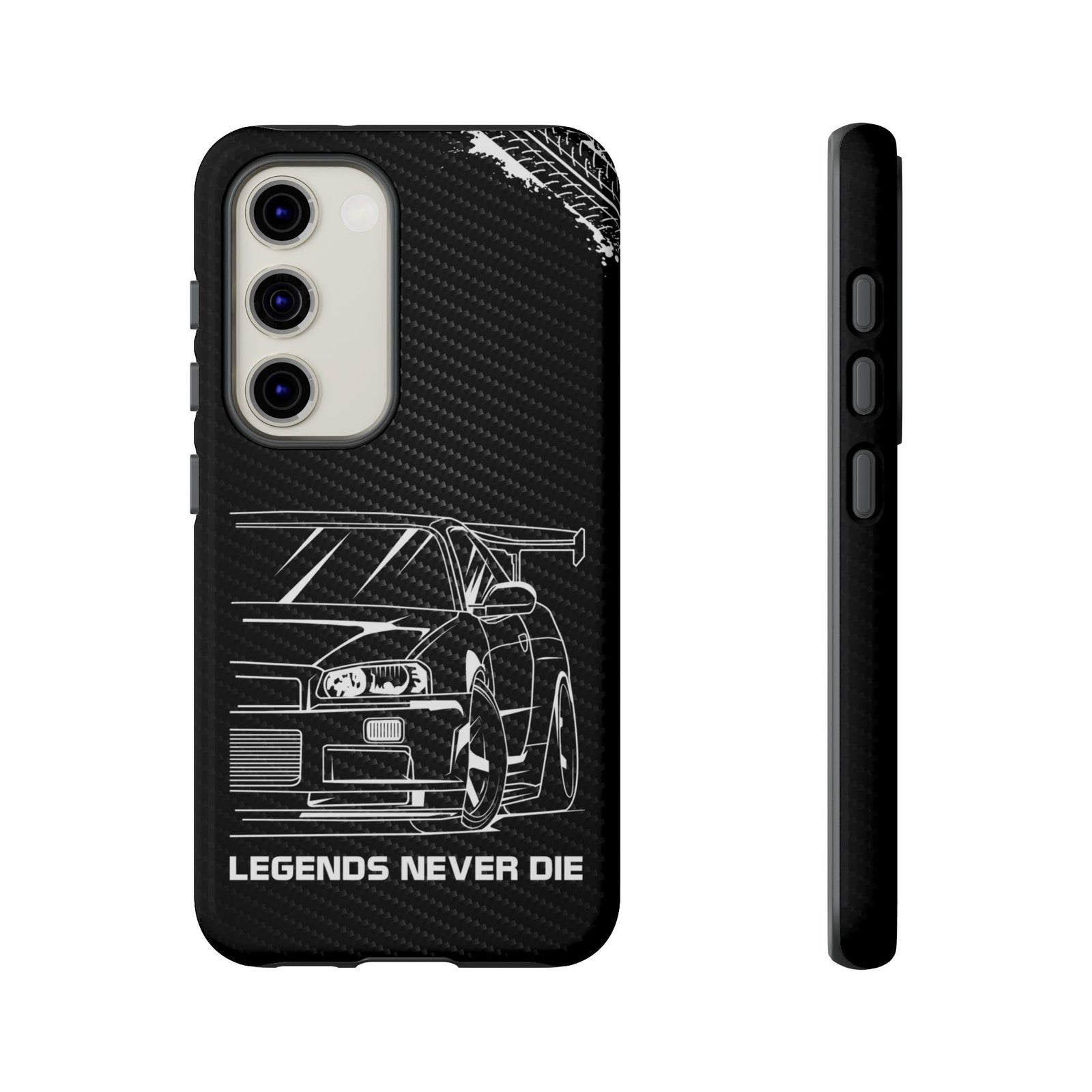 JDM Legends Never Die Tough Phone Case - Samsung Galaxy S23, glossy, front and side view