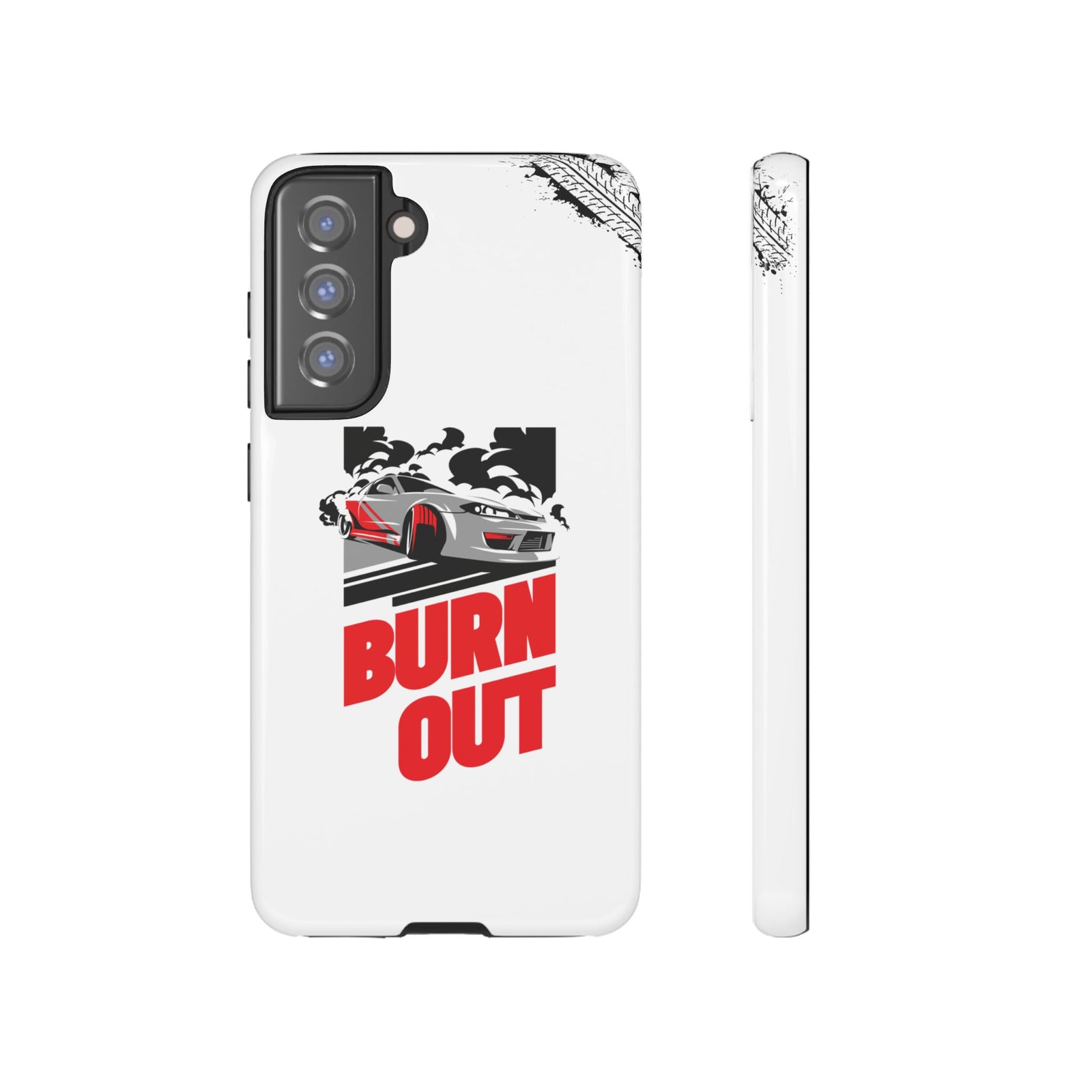 JDM Burnout Tough Car Phone Case - Samsung Galaxy S21 FE, glossy, front and side view