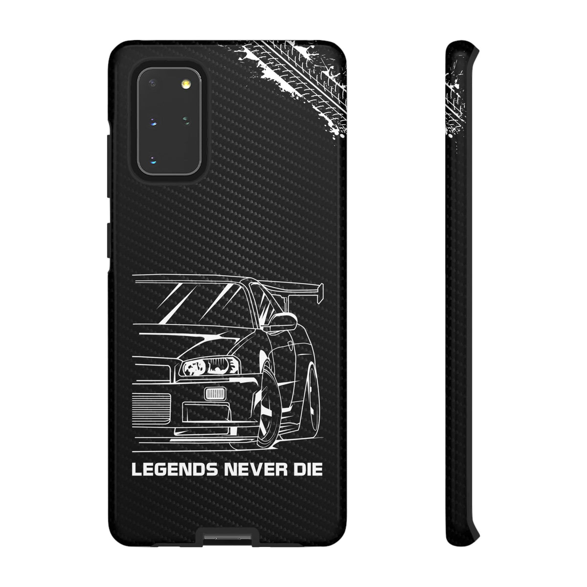 JDM Legends Never Die Tough Phone Case - Samsung Galaxy S20+, glossy, front and side view
