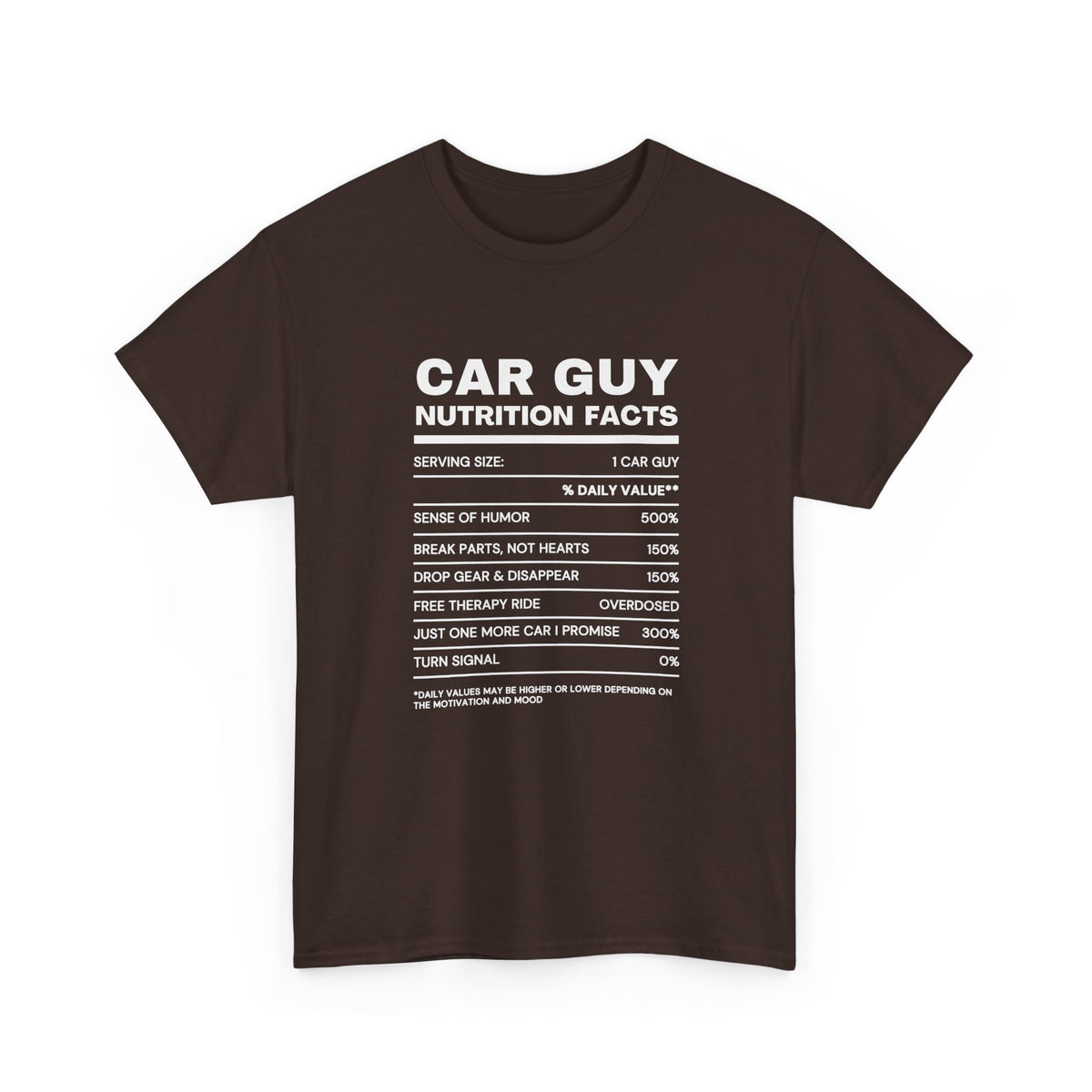 Car Guy Nutrition Facts T-Shirt | Funny Car Enthusiast Tee