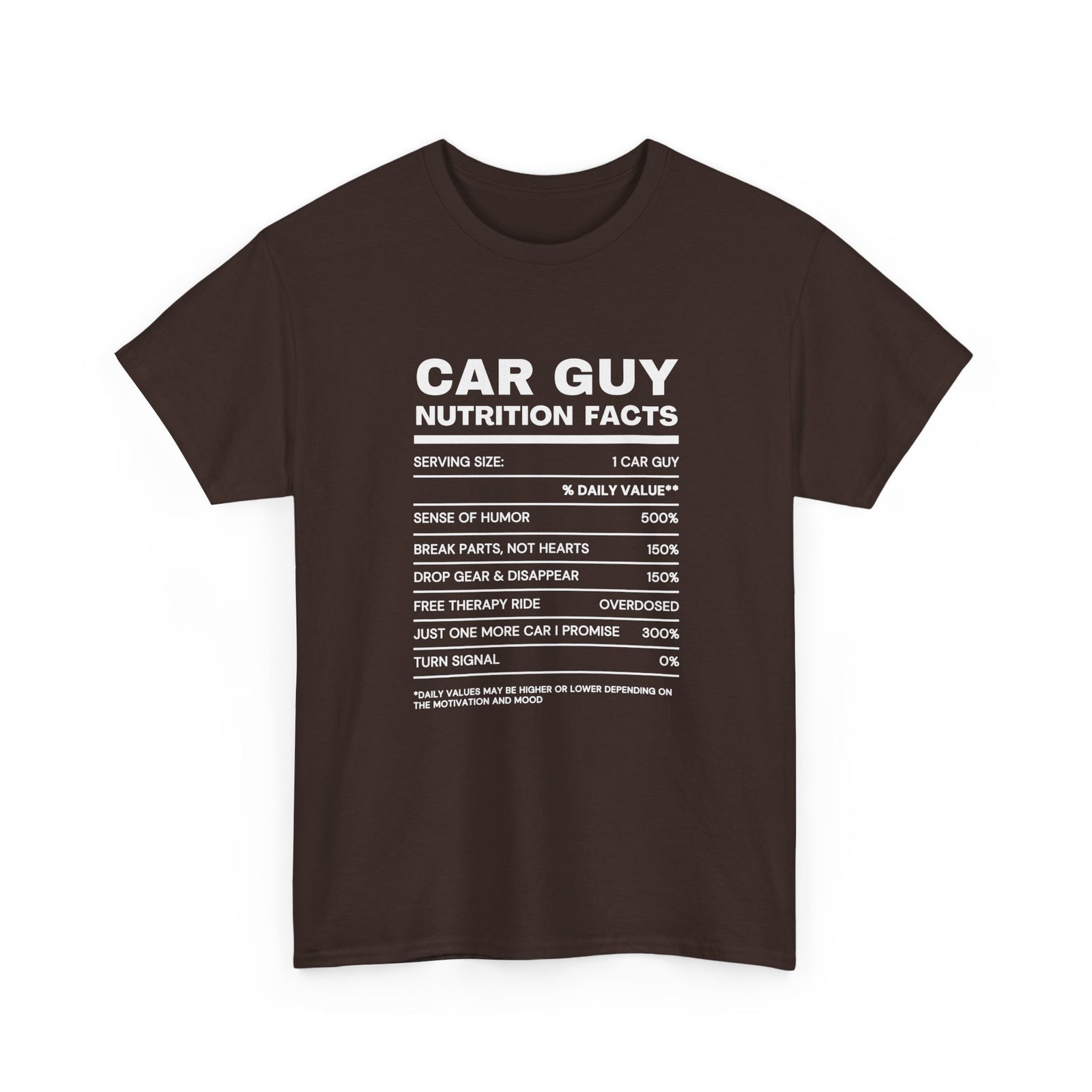 Car Guy Nutrition Facts T-Shirt | Funny Car Enthusiast Tee