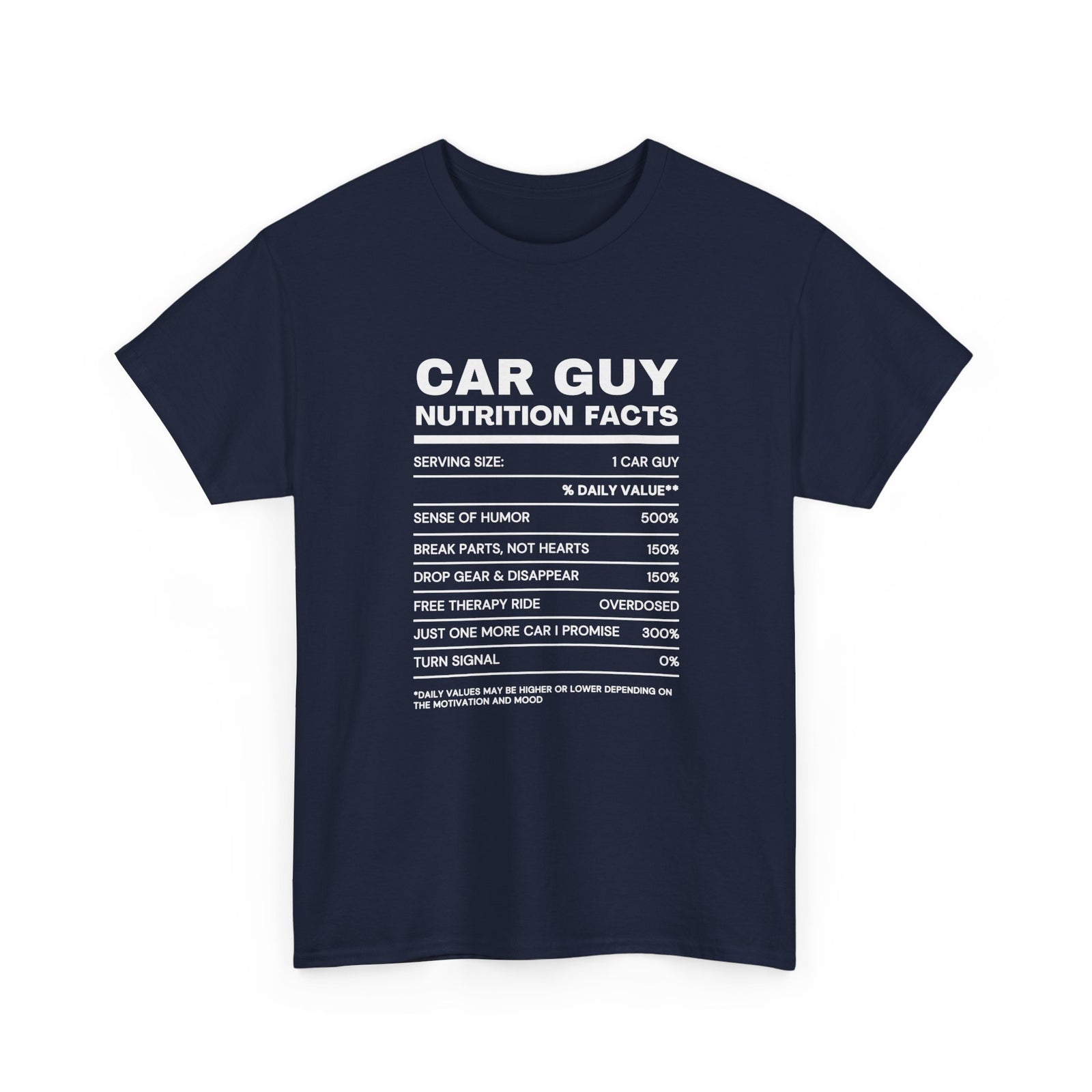 Car Guy Nutrition Facts T-Shirt | Funny Car Enthusiast Tee