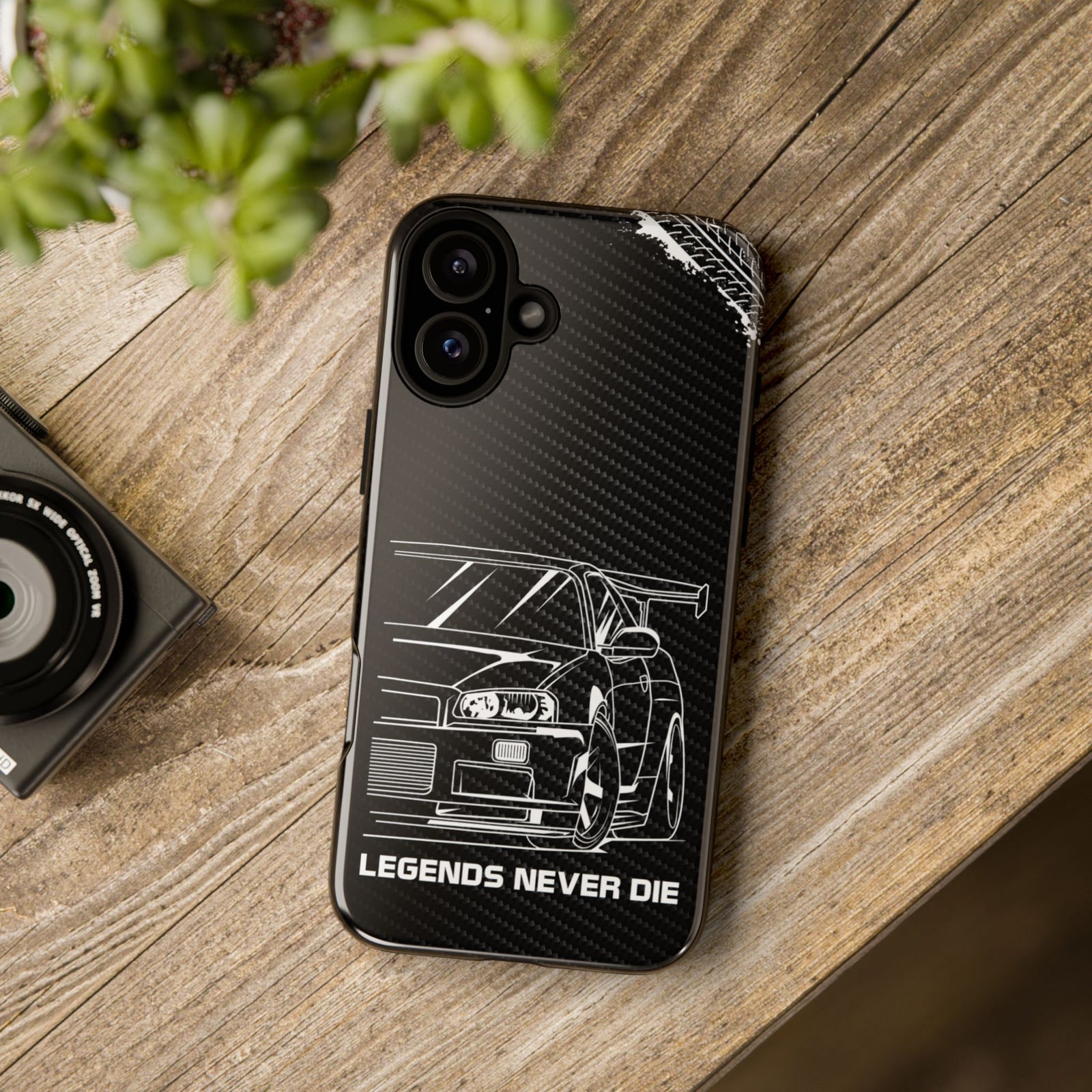 JDM Legends Never Die Tough Phone Case - iPhone 16 Plus, glossy, lifestyle photo