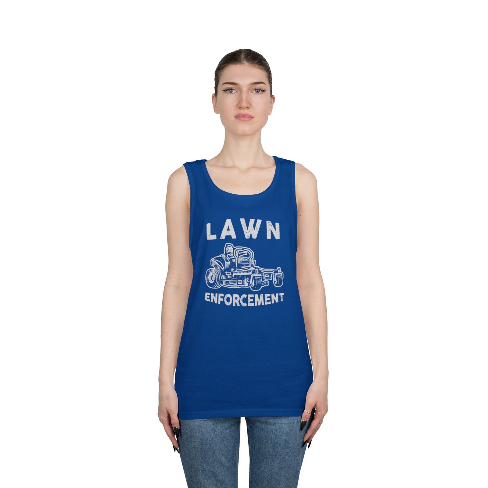 Lawn Enforcement Tank Top for Men, Funny Mowing Officer Sleeveless Shirt, Zero Turn Mower Gift, Gardener Singlet