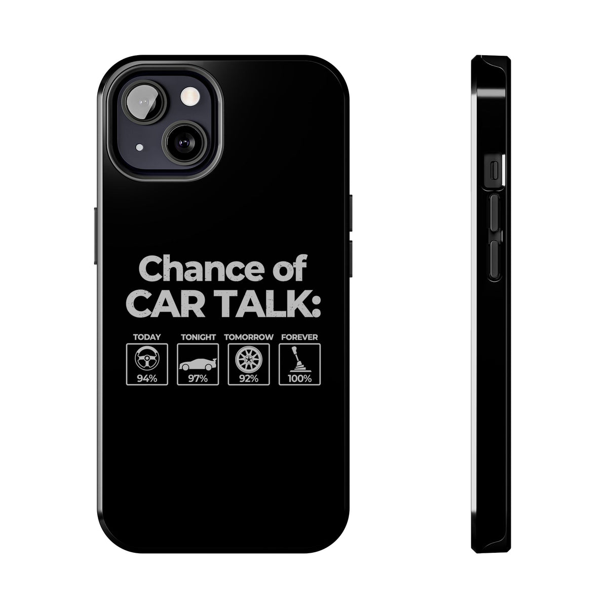 100% Chance of Car Talk Phone Case shirt back view - car enthusiast tee