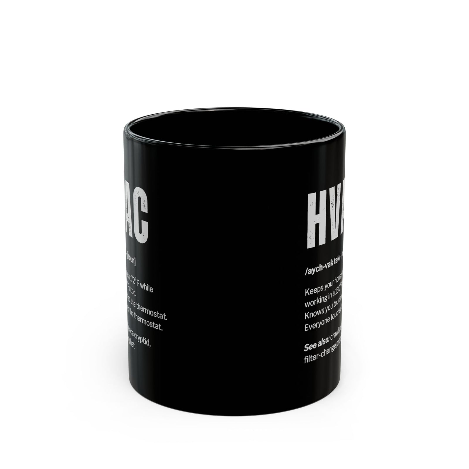 HVAC Definition Coffee Mug - 11oz black coffee mug, front view with print on both sides